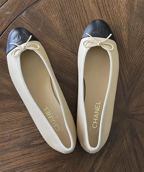 chanel ballerinas black and beige|Chanel style ballet flats.